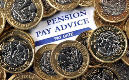 Company pension payment advice with one-pound coins