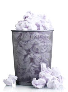 Metal trash bin from paper isolated on white